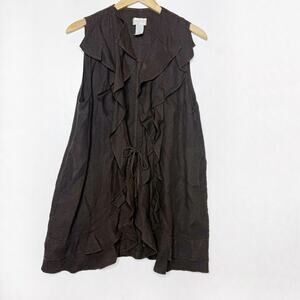 MOSAIC Black Linen Ruffle Vest